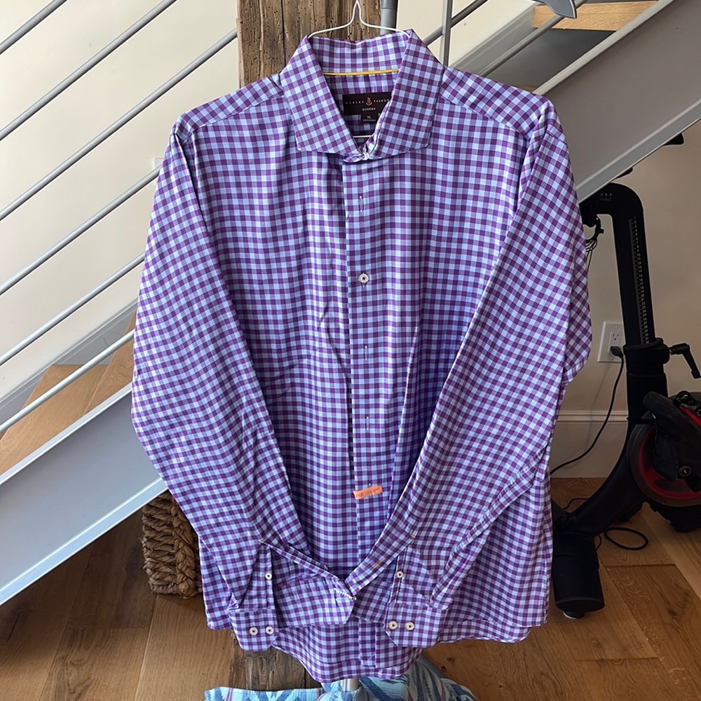 Robert Talbott Button Down Shirt. Modern Collection. XL. Purple Check.